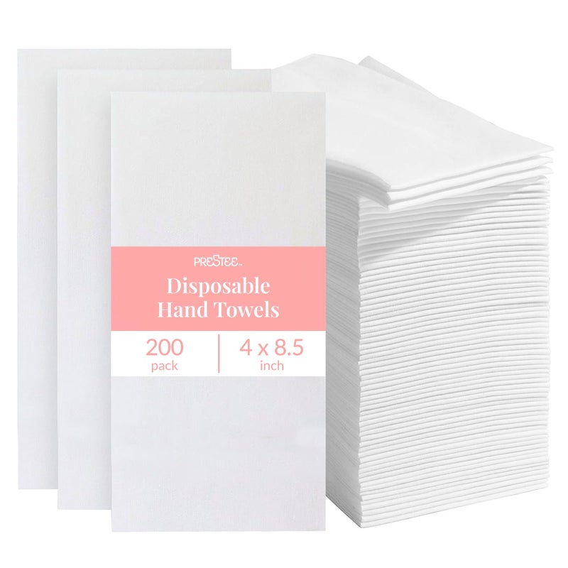 Prestee 200 Disposable Paper Hand Towels That Feel Like Linen Napkins, 2-Ply - Guest Towels, Wedding Paper Napkins, Disposable Napkin for Guest Bathroom, Parties, Dinners, Events (White)â€‹ - Image 1